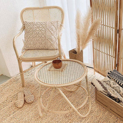 Contemporary Simplicity Round Rattan Weaving End Table 1-Tier For Living Room