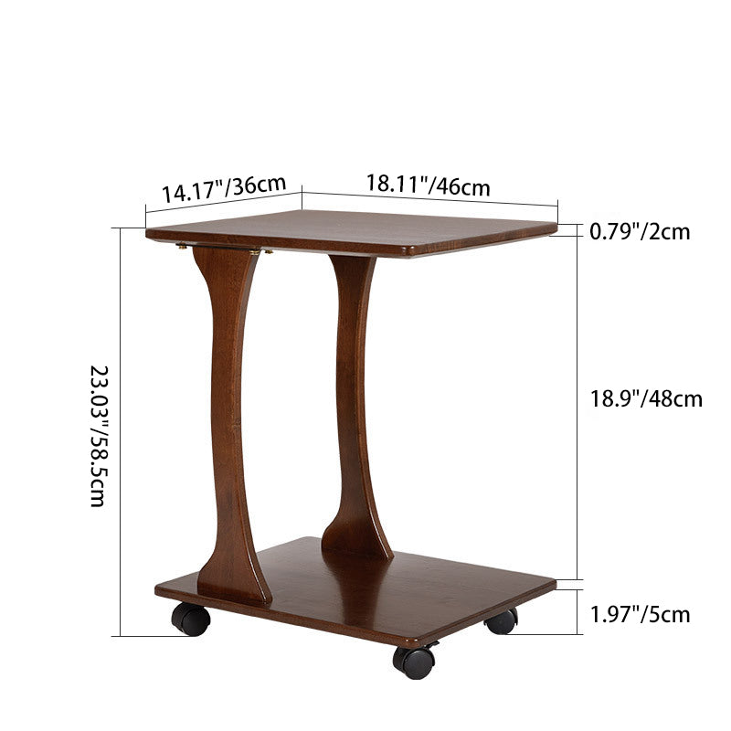 Modern Minimalist Rectangular Rubberwood Movable Side Table 2-Tier For Living Room