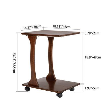 Modern Minimalist Rectangular Rubberwood Movable Side Table 2-Tier For Living Room