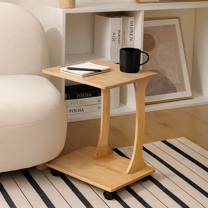 Modern Minimalist Rectangular Rubberwood Movable Side Table 2-Tier For Living Room