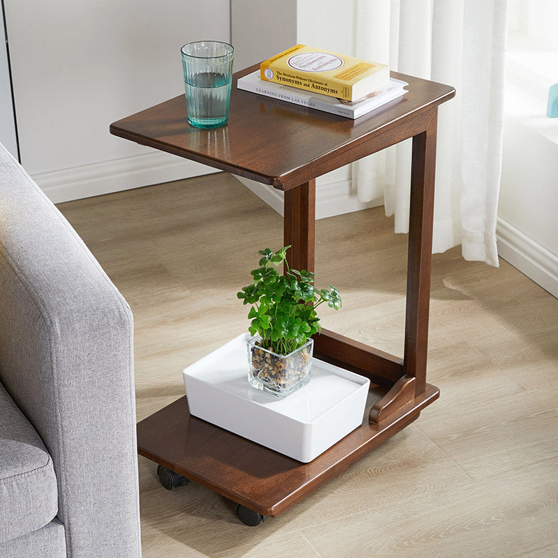 Modern Minimalist Rectangular Rubberwood Movable Side Table 2-Tier For Living Room