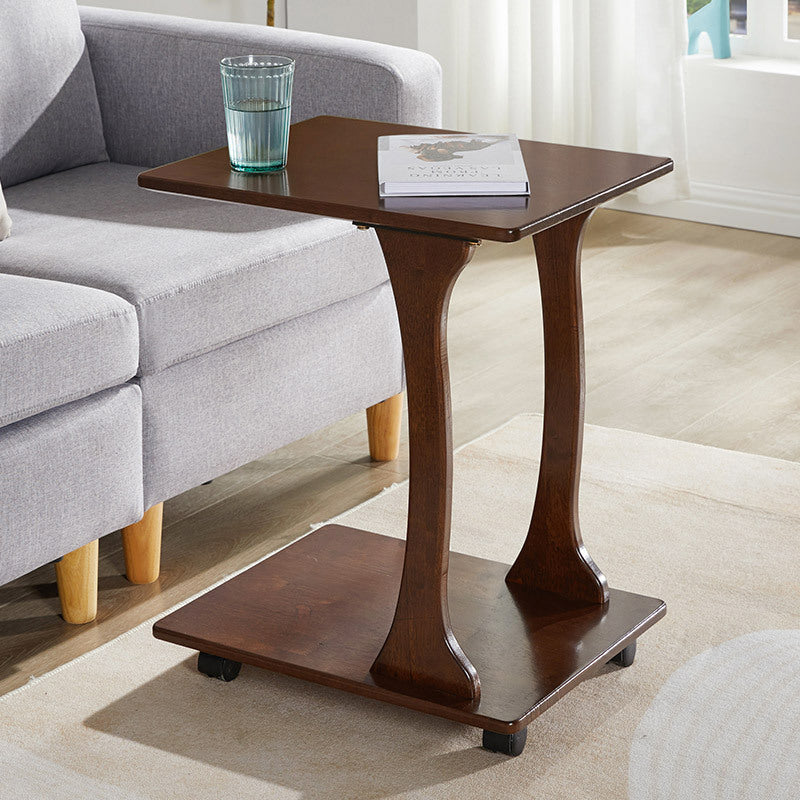 Modern Minimalist Rectangular Rubberwood Movable Side Table 2-Tier For Living Room