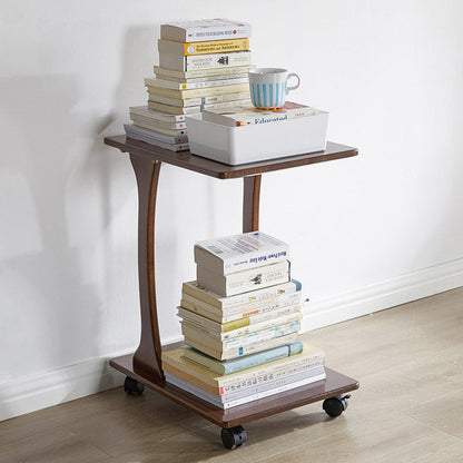 Modern Minimalist Rectangular Rubberwood Movable Side Table 2-Tier For Living Room