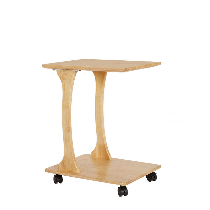 Modern Minimalist Rectangular Rubberwood Movable Side Table 2-Tier For Living Room