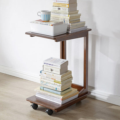 Modern Minimalist Rectangular Rubberwood Movable Side Table 2-Tier For Living Room