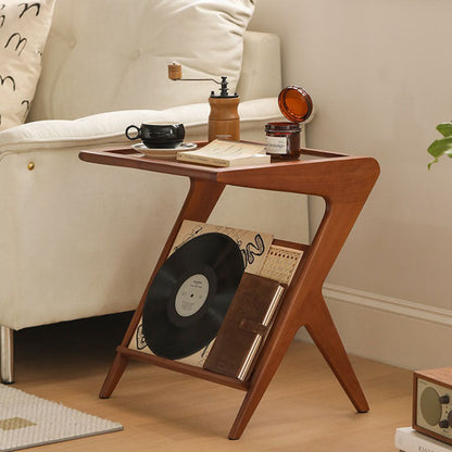 Modern Minimalist Square Glass Ash Wood Cherry Wood Rattan Weaving Side Table 1-Tier For Living Room