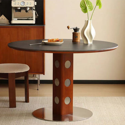Modern Minimalist Round Sintered Stone Boxwood Stainless Steel Dining Table For 4-7 Seats