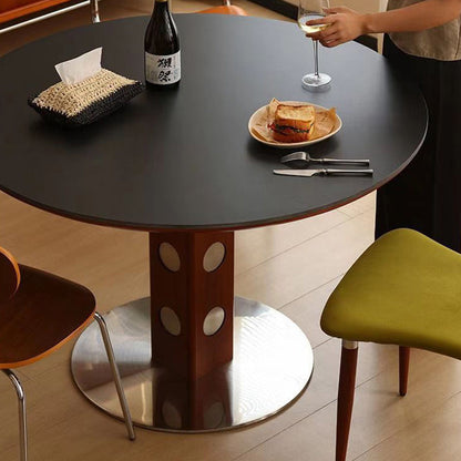 Modern Minimalist Round Sintered Stone Boxwood Stainless Steel Dining Table For 4-7 Seats