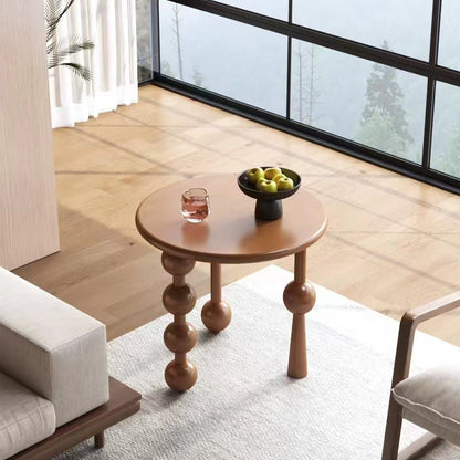 Modern Art Deco Round Solid Wood End Table 1-Tier For Living Room