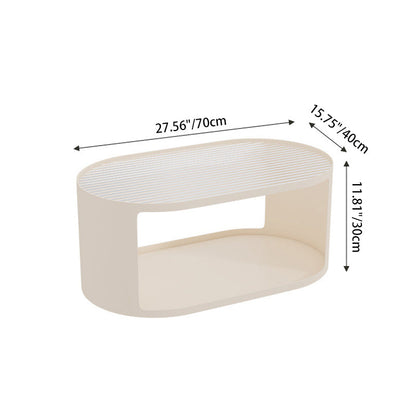 Contemporary Scandinavian Ellipse Glass Iron Coffee Table 2-Tier For Living Room