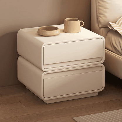 Modern Minimalist Square Finger-Jointed Pine Wood MDF Microfiber Leather Nightstand 2-Drawer For Bedroom