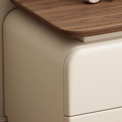 Contemporary Scandinavian Rectangular Solid Wood Multi-layer Board Microfiber Leather Solid Wood Nightstand 2-Drawer For Bedroom