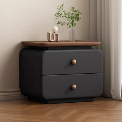 Contemporary Scandinavian Rectangular Solid Wood Multi-layer Board Microfiber Leather Solid Wood Nightstand 2-Drawer For Bedroom