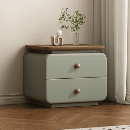 Contemporary Scandinavian Rectangular Solid Wood Multi-layer Board Microfiber Leather Solid Wood Nightstand 2-Drawer For Bedroom