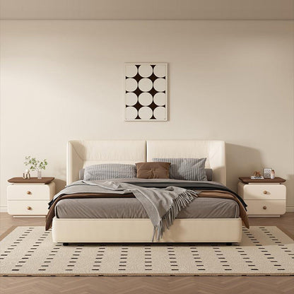 Contemporary Scandinavian Rectangular Solid Wood Multi-layer Board Microfiber Leather Solid Wood Nightstand 2-Drawer For Bedroom