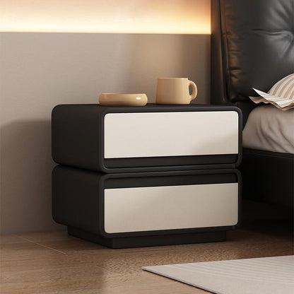 Modern Minimalist Square Solid Wood Multi-layer Board Microfiber Leather Nightstand 2-Drawer For Bedroom