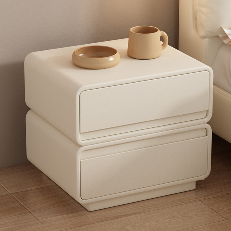 Modern Minimalist Square Solid Wood Multi-layer Board Microfiber Leather Nightstand 2-Drawer For Bedroom