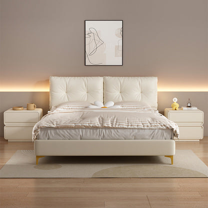 Modern Minimalist Square Solid Wood Multi-layer Board Microfiber Leather Nightstand 2-Drawer For Bedroom