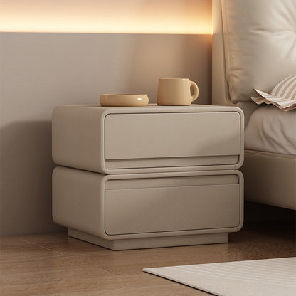 Modern Minimalist Square Solid Wood Multi-layer Board Microfiber Leather Nightstand 2-Drawer For Bedroom