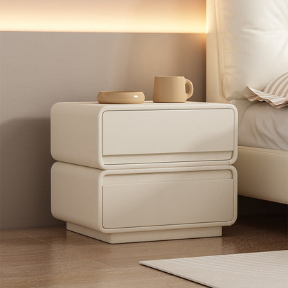Modern Minimalist Square Solid Wood Multi-layer Board Microfiber Leather Nightstand 2-Drawer For Bedroom