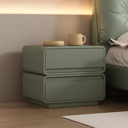 Modern Minimalist Square Solid Wood Multi-layer Board Microfiber Leather Nightstand 2-Drawer For Bedroom