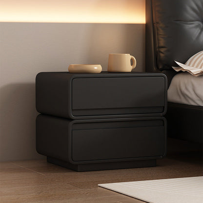 Modern Minimalist Square Solid Wood Multi-layer Board Microfiber Leather Nightstand 2-Drawer For Bedroom