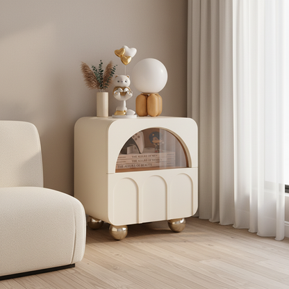Modern Minimalist Square MDF Nightstand 2-Drawer For Bedroom