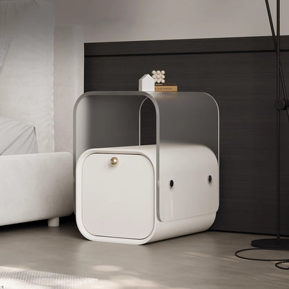 Modern Minimalist Square Acrylic Solid Wood Multi-layer Board Nightstand 1-Drawer For Bedroom
