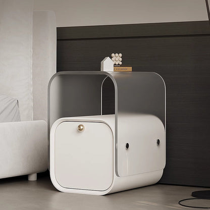 Modern Minimalist Square Acrylic Solid Wood Multi-layer Board Nightstand 1-Drawer For Bedroom