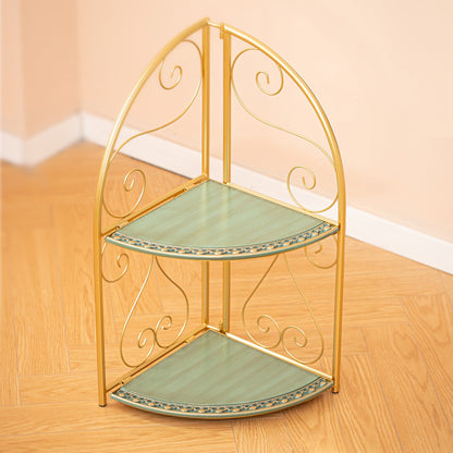 Traditional Vintage Triangular MDF Iron Foldable Side Table 2-Tier For Living Room