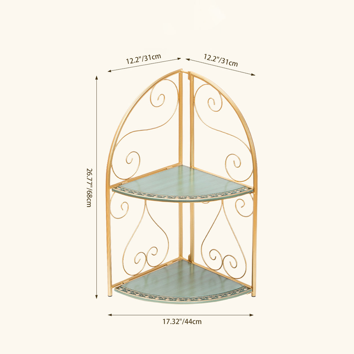 Traditional Vintage Triangular MDF Iron Foldable Side Table 2-Tier For Living Room