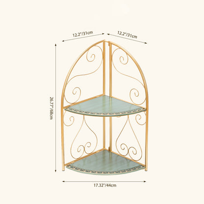 Traditional Vintage Triangular MDF Iron Foldable Side Table 2-Tier For Living Room