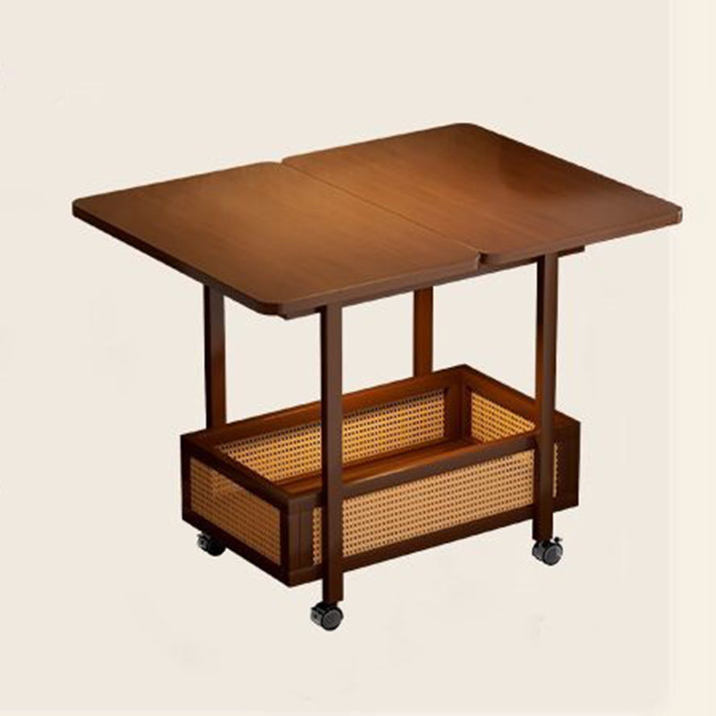 Traditional Vintage Rectangular Nan Bamboo MDF Plastic Weaving Movable Extendable Side Table 2-Tier For Living Room
