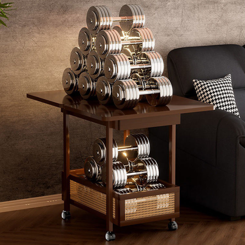 Traditional Vintage Rectangular Nan Bamboo MDF Plastic Weaving Movable Extendable Side Table 2-Tier For Living Room