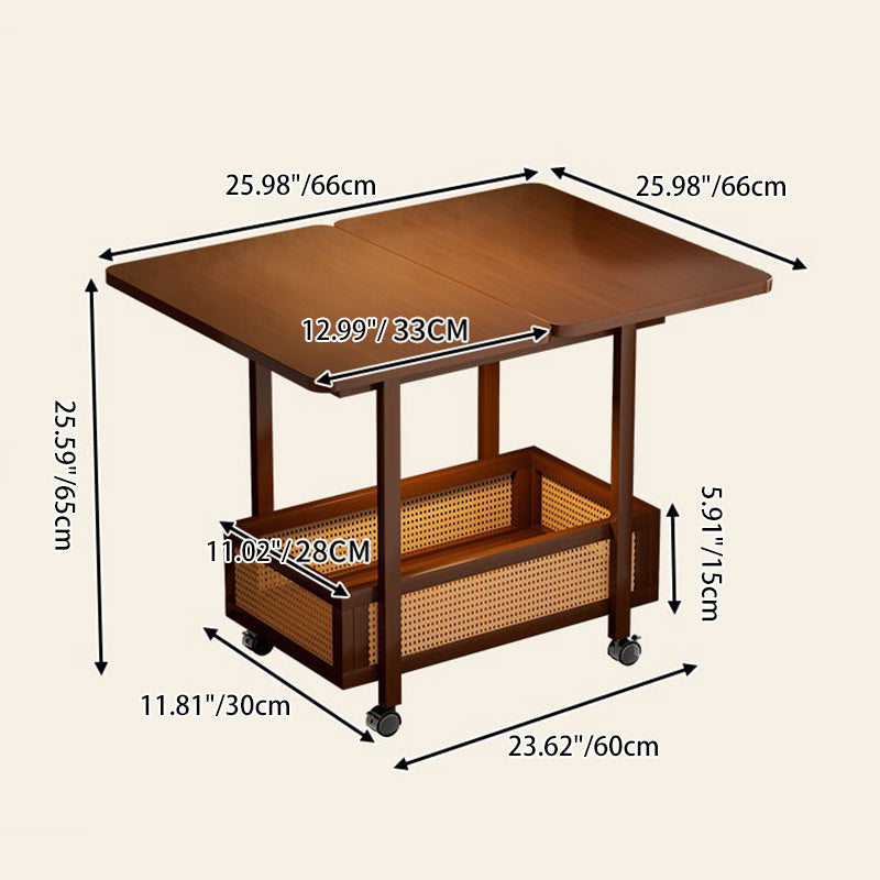 Traditional Vintage Rectangular Nan Bamboo MDF Plastic Weaving Movable Extendable Side Table 2-Tier For Living Room