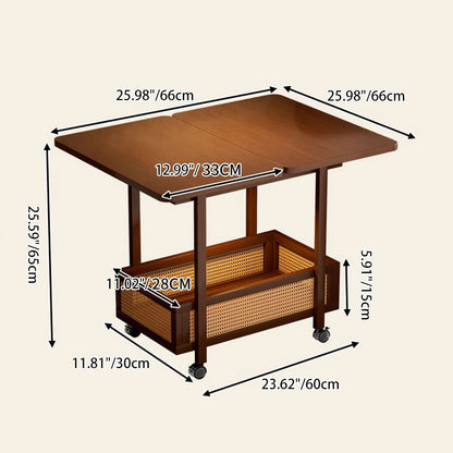 Traditional Vintage Rectangular Nan Bamboo MDF Plastic Weaving Movable Extendable Side Table 2-Tier For Living Room
