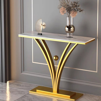 Modern Minimalist Rectangular Sintered Stone Stainless Steel Console Table 1-Tier For Entryway