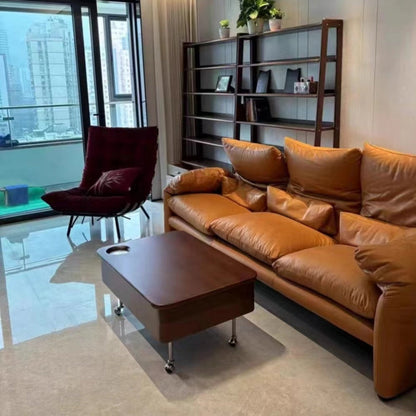 Traditional Vintage Square Finger-Jointed Solid Wood Panel Stainless Steel Movable Height Adjustable Coffee Table 2-Tier For Living Room