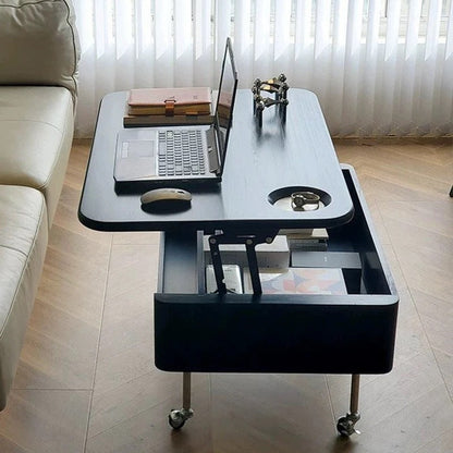 Traditional Vintage Square Finger-Jointed Solid Wood Panel Stainless Steel Movable Height Adjustable Coffee Table 2-Tier For Living Room