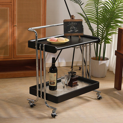 Modern Minimalist Rectangular Rubberwood Glass Stainless Steel Movable Side Table 2-Tier For Living Room