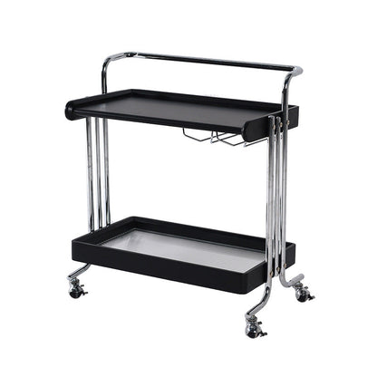 Modern Minimalist Rectangular Rubberwood Glass Stainless Steel Movable Side Table 2-Tier For Living Room