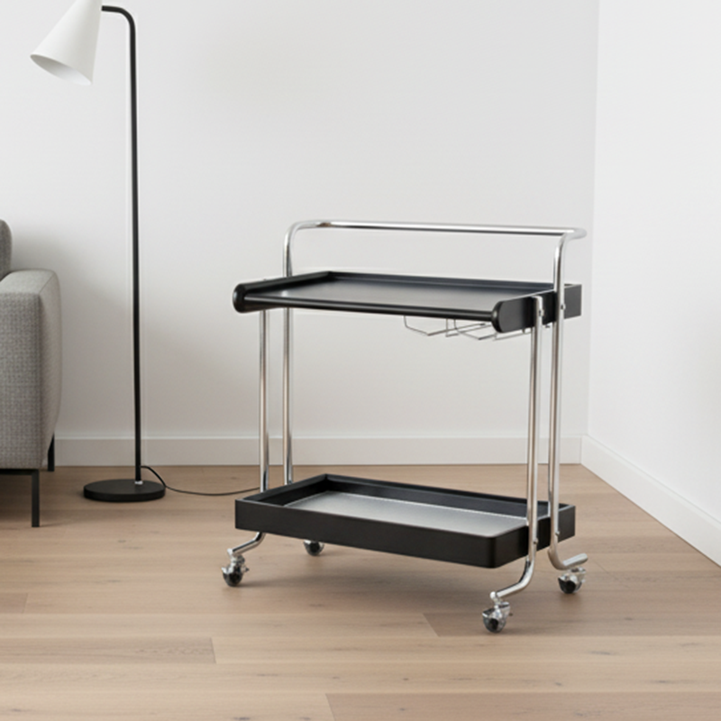 Modern Minimalist Rectangular Rubberwood Glass Stainless Steel Movable Side Table 2-Tier For Living Room