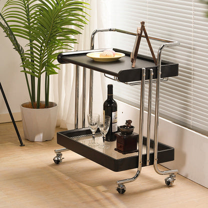 Modern Minimalist Rectangular Rubberwood Glass Stainless Steel Movable Side Table 2-Tier For Living Room
