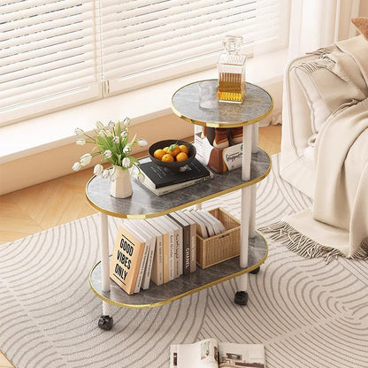 Modern Minimalist Ellipse MDF Pine Wood Movable Side Table 2-Tier For Living Room