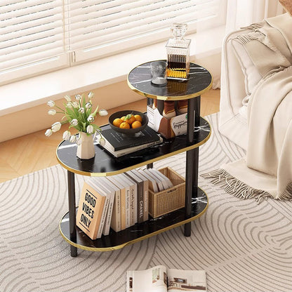 Modern Minimalist Ellipse MDF Pine Wood Movable Side Table 2-Tier For Living Room