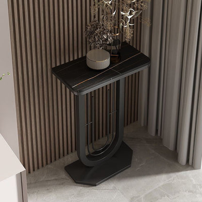 Modern Minimalist Rectangular Sintered Stone Carbon Steel Console Table 1-Tier For Entryways
