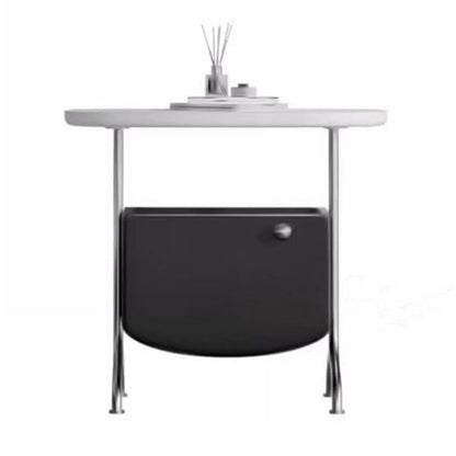 Modern Minimalist Rectangular Solid Wood Multi-layer Board Glass Stainless Steel Nightstand 1-Drawer For Bedroom