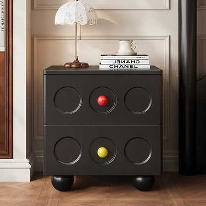 Traditional Vintage Rectangular Rubberwood Solid Wood Multi-layer Board Nightstand 2-Drawer For Bedroom