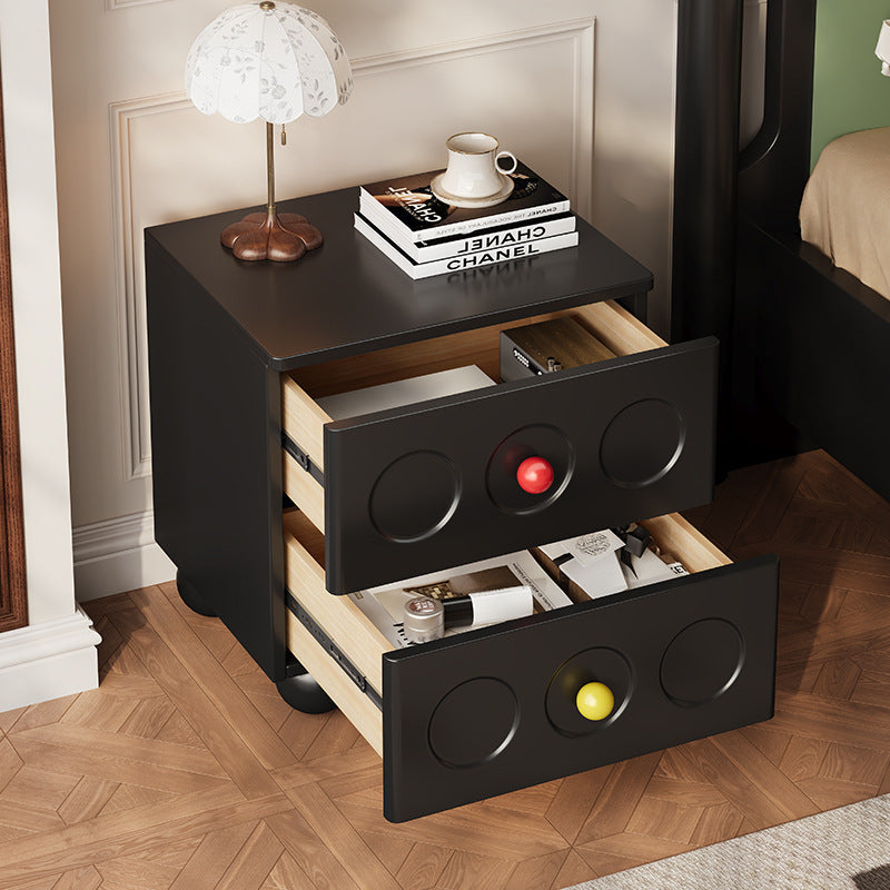Traditional Vintage Rectangular Rubberwood Solid Wood Multi-layer Board Nightstand 2-Drawer For Bedroom