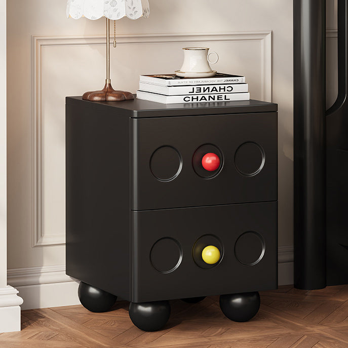 Traditional Vintage Rectangular Rubberwood Solid Wood Multi-layer Board Nightstand 2-Drawer For Bedroom